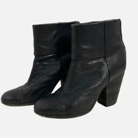 Rag & Bone Classic Newbury Women’s Black Leather Ankle Boots Size 10 Block Heel - Picture 11 of 11